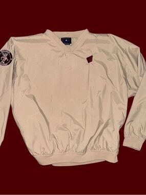 Vintage Beige XL Port Authority V-Neck Wisconsin Badgers Windbreaker Jacket